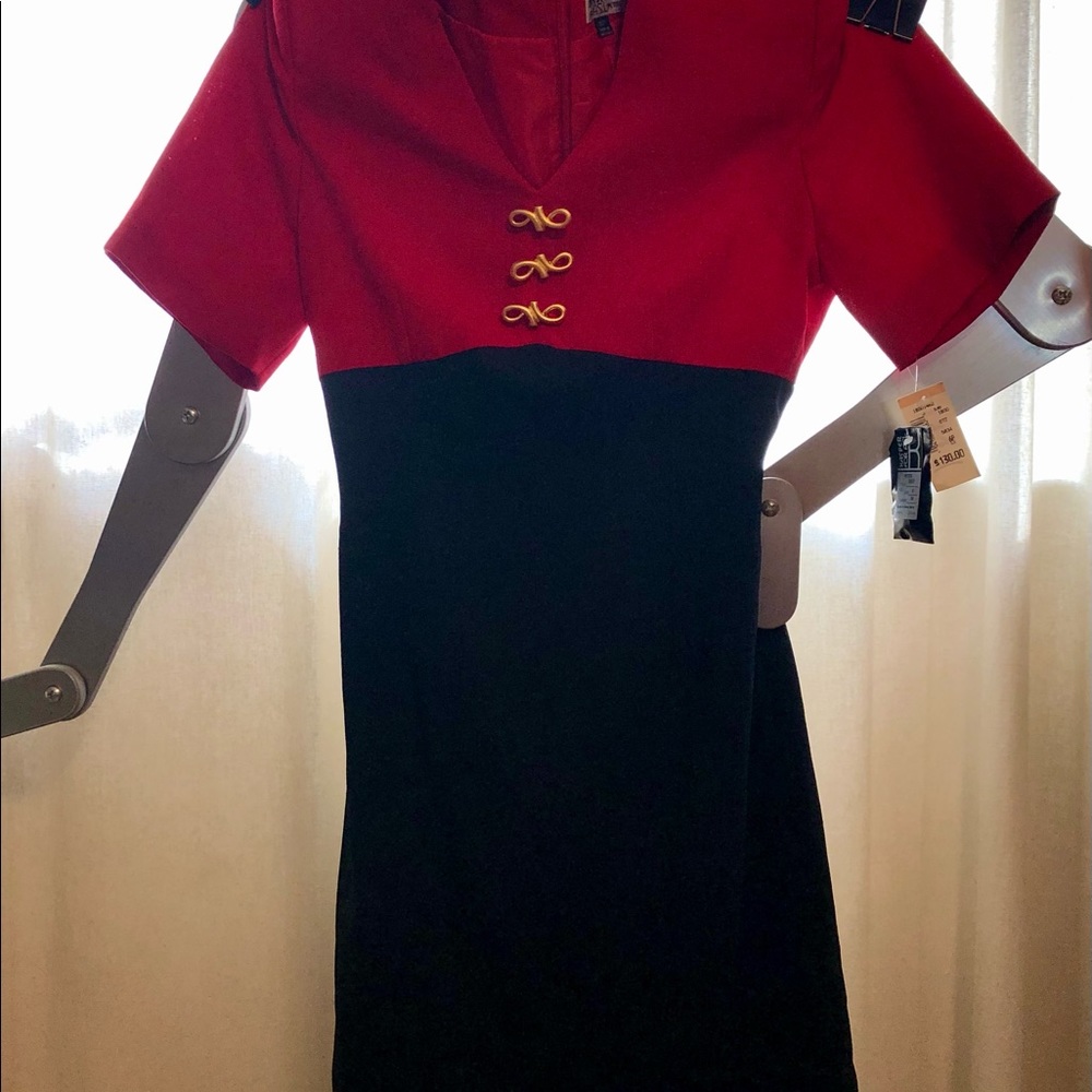 Kasper, petite dress, size 6, red & black with gold embellishments